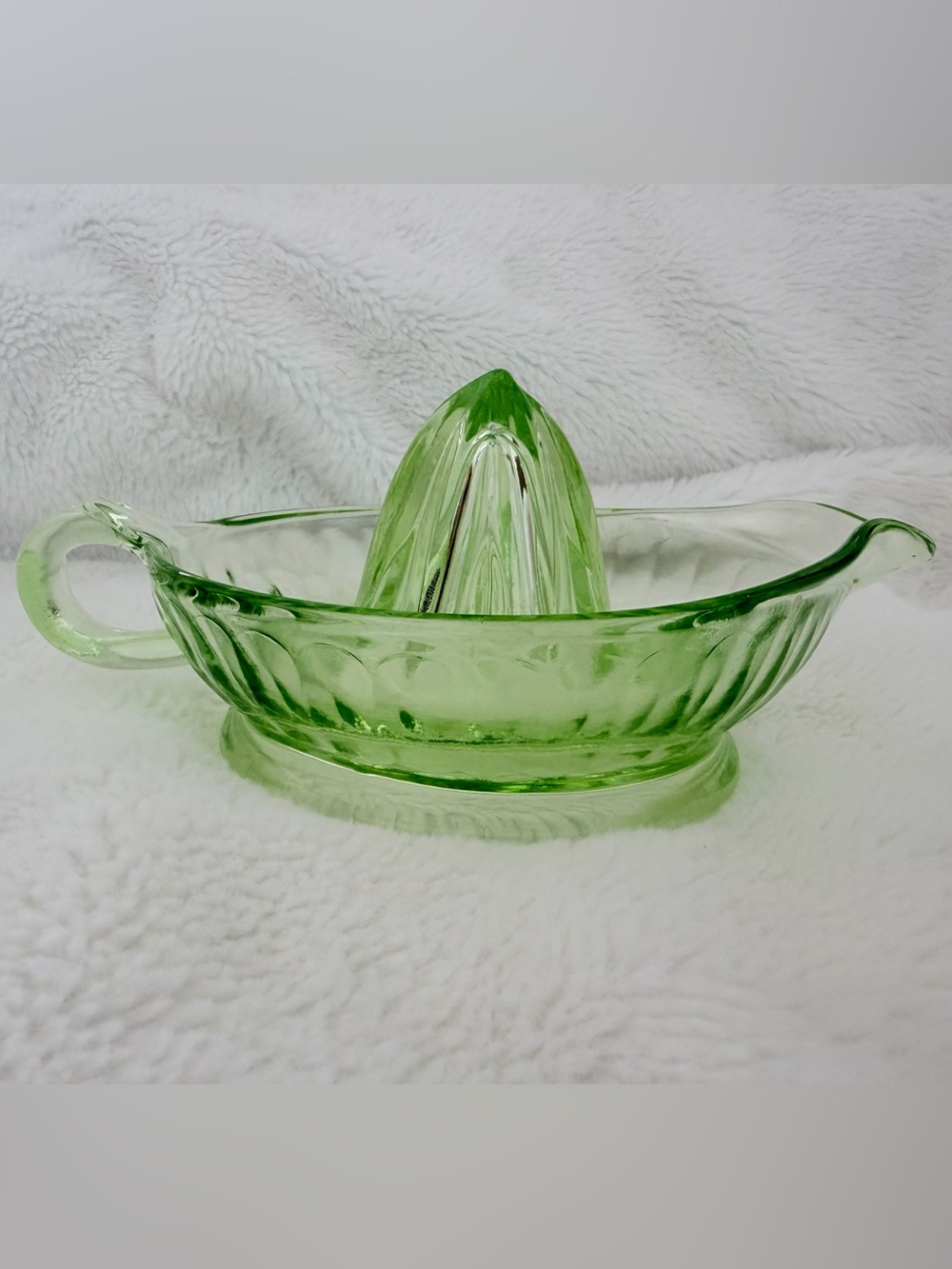 Vintage Green Uranium Glass Citrus Reamer Juicer - Depression Glass